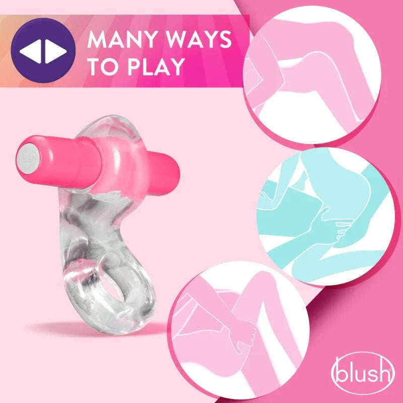 Delight C-ring in pink with illustrated diagrams showing different ways to wear it