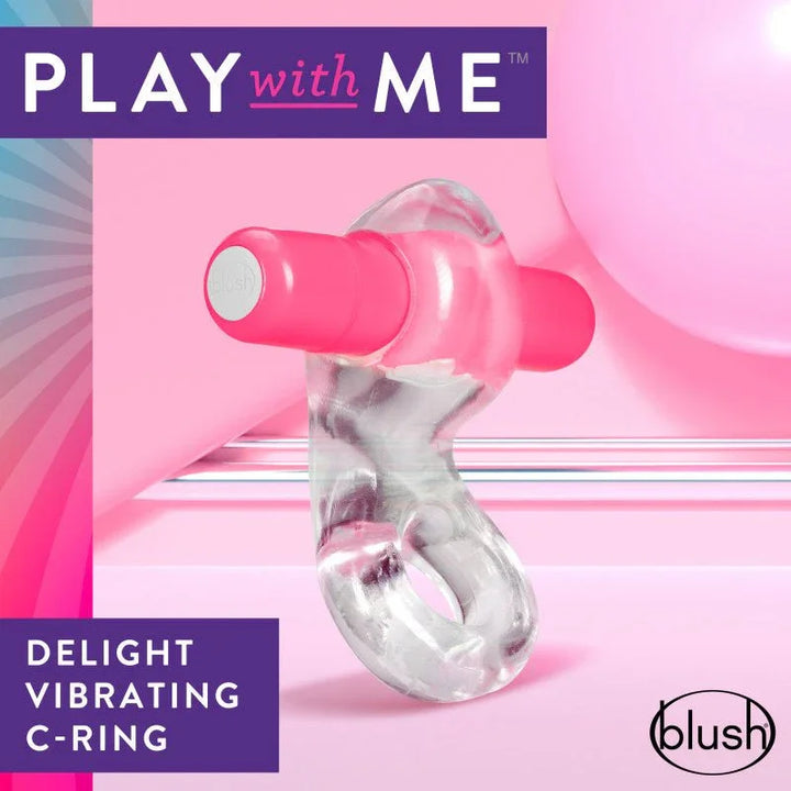 Clear Delight C-ring with pink bullet on a pink set, smooth clitoral bar across the top