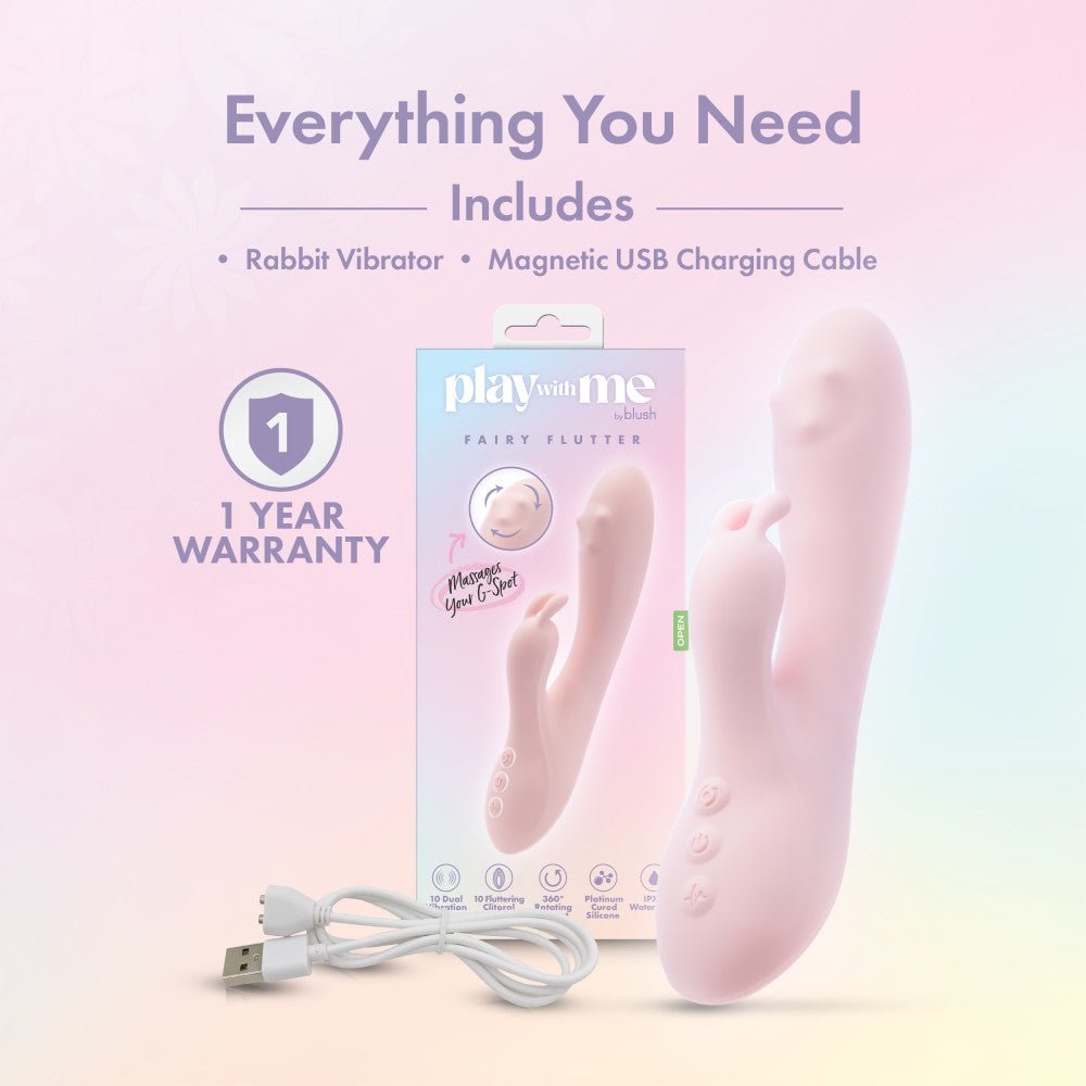 Buy Play With Me - Fairy Flutter - Pink 19.7 cm USB Rechargeable Rabbit Vibrator – Naughtyhut NZ sex toys online. Discreet delivery & top brands.