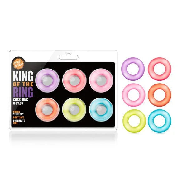 Play With Me King of the Ring, six stretchy cock rings in pastel colours with its pack