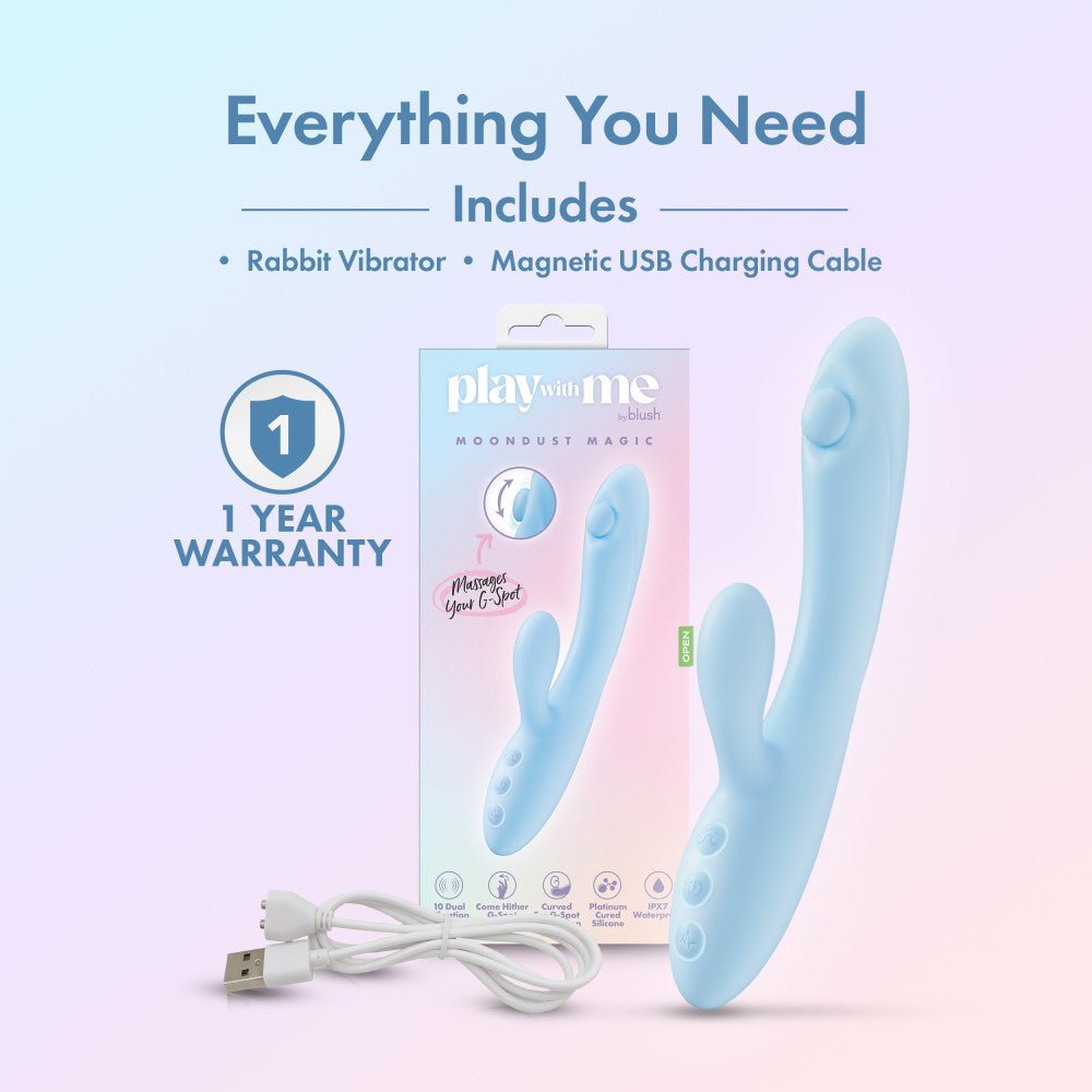 Buy Play With Me - Moondust Magic - Blue 20.3 cm USB Rechargeable Rabbit Vibrator – Naughtyhut NZ sex toys online. Discreet delivery & top brands.