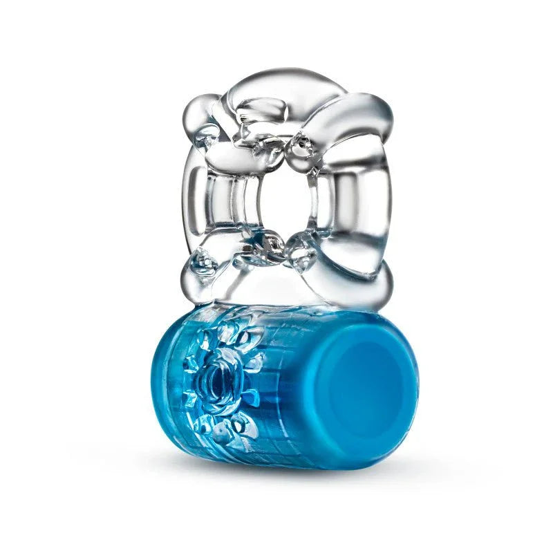 Pleaser C-ring in blue angled to show the raised clitoral nubs on the ring