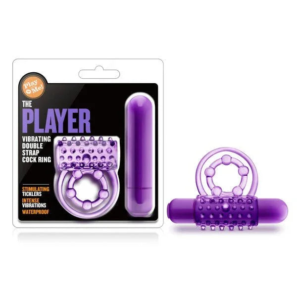 Play With Me The Player vibrating cock and ball rings in purple with bullet and pack