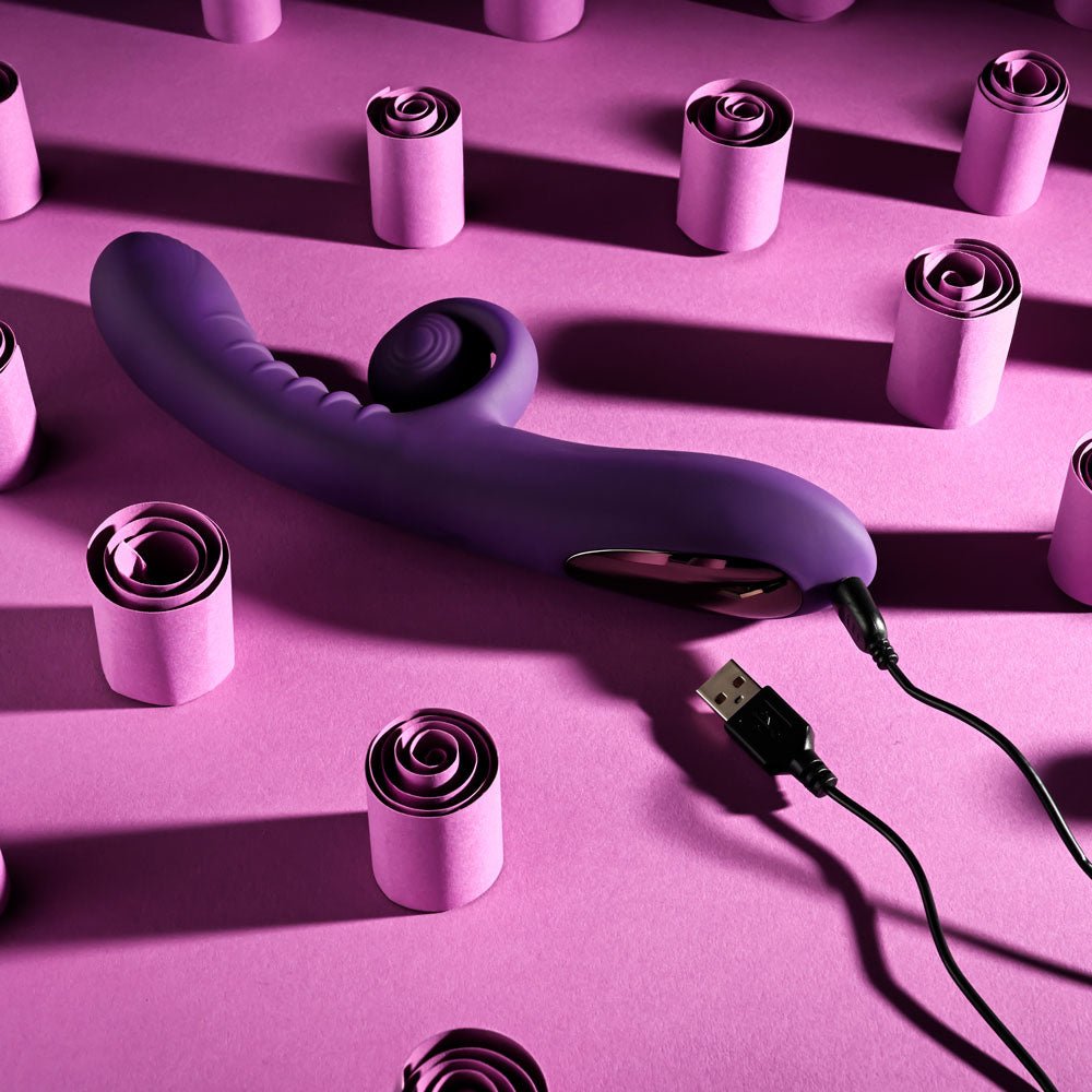 Playboy CURLICUE - Purple 23.5 cm USB Rechargeable Rabbit Vibrator – Sex toys NZ by Naughtyhut. Discreet delivery nationwide.