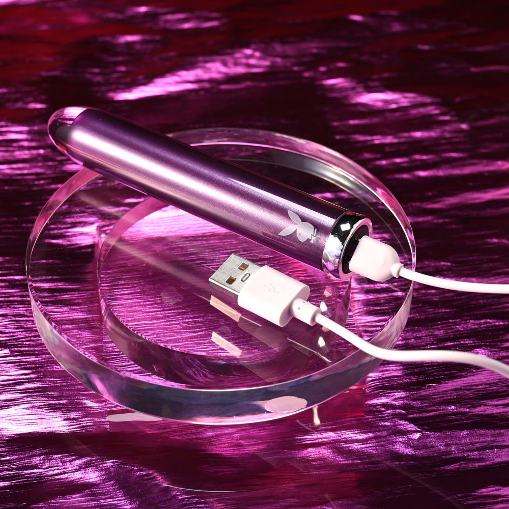 Buy Playboy Pleasure AMETHYST - Purple 12.4 cm USB Rechargeable Glass Tipped Mini Vibrator – Naughtyhut NZ sex toys online. Discreet delivery & top brands.
