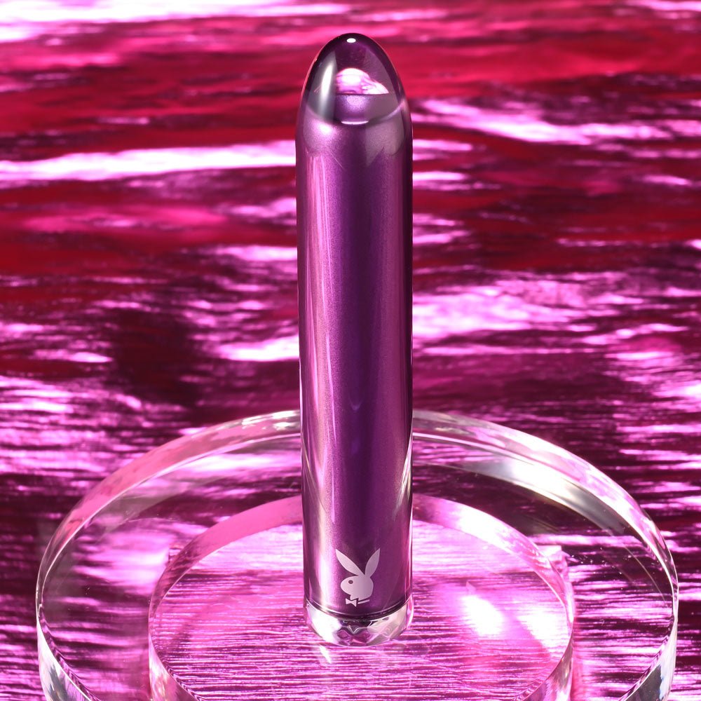 Playboy Pleasure AMETHYST - Purple 12.4 cm USB Rechargeable Glass Tipped Mini Vibrator – Sex toys NZ by Naughtyhut. Discreet delivery nationwide.