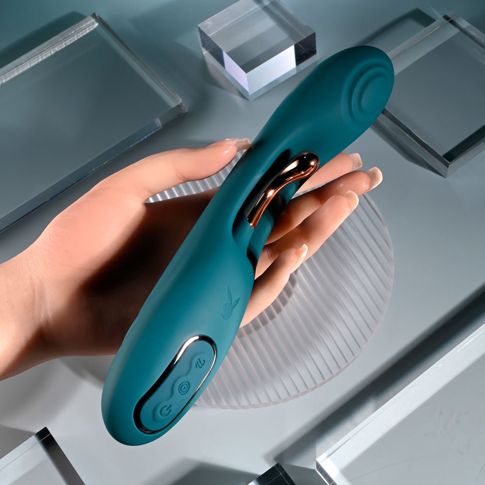 Playboy Pleasure AURELIE - Green 22.7 cm USB Rechargeable Vibrator with Internal Flicker – Sex toys NZ by Naughtyhut. Discreet delivery nationwide.