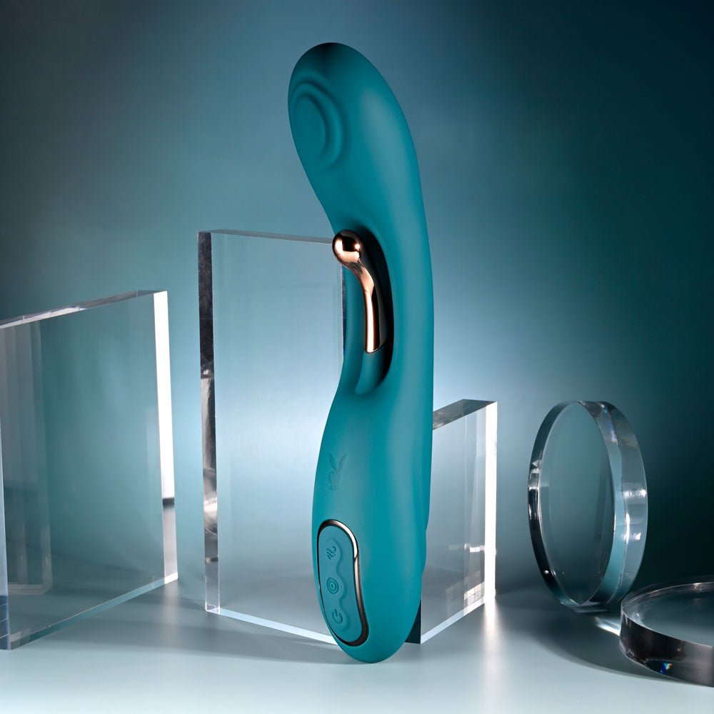 Buy Playboy Pleasure AURELIE - Green 22.7 cm USB Rechargeable Vibrator with Internal Flicker – Naughtyhut NZ sex toys online. Discreet delivery & top brands.