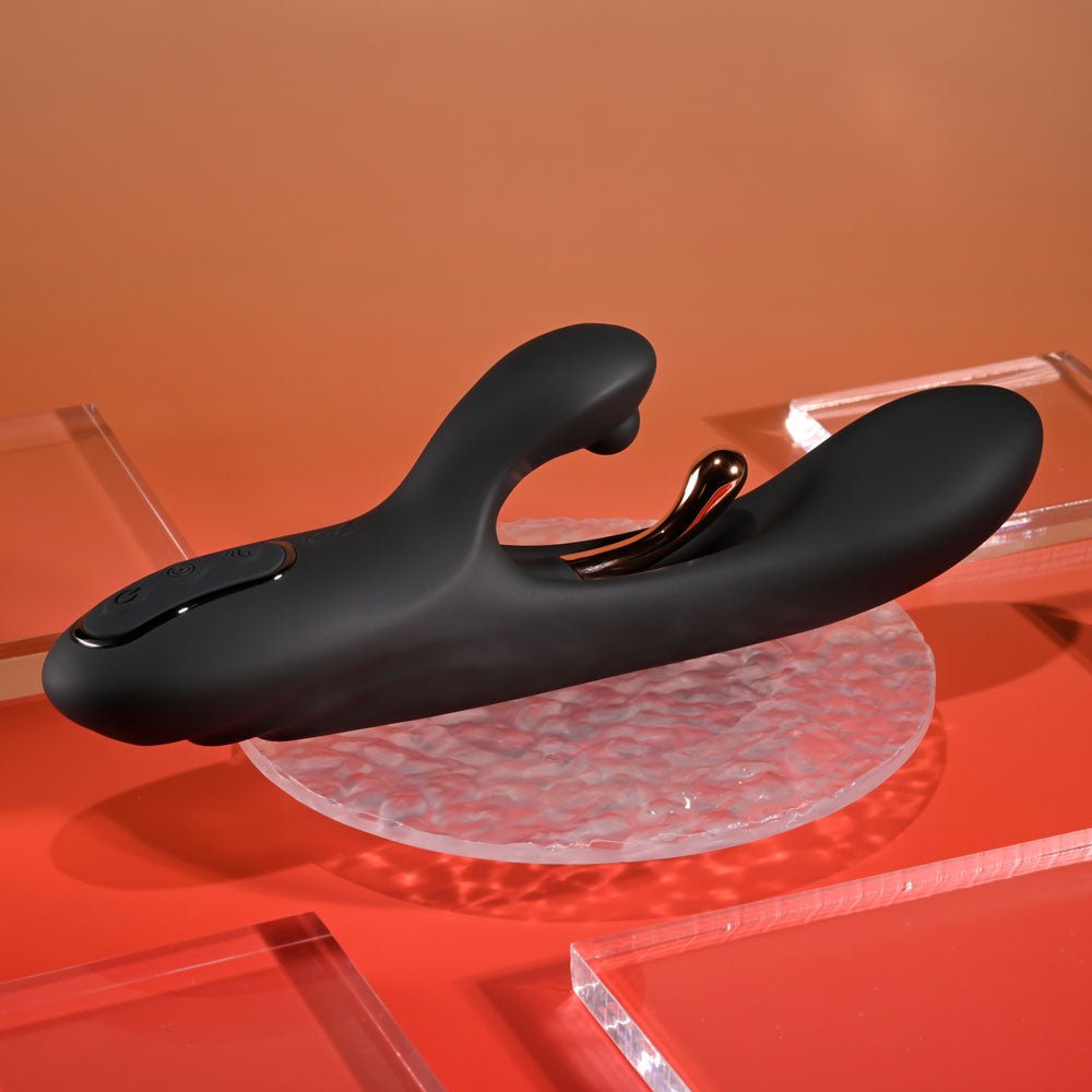 Buy Playboy Pleasure AUREUS - Black 22.7 cm USB Rechargeable Rabbit Vibrator with Internal Flicker – Naughtyhut NZ sex toys online. Discreet delivery & top brands.