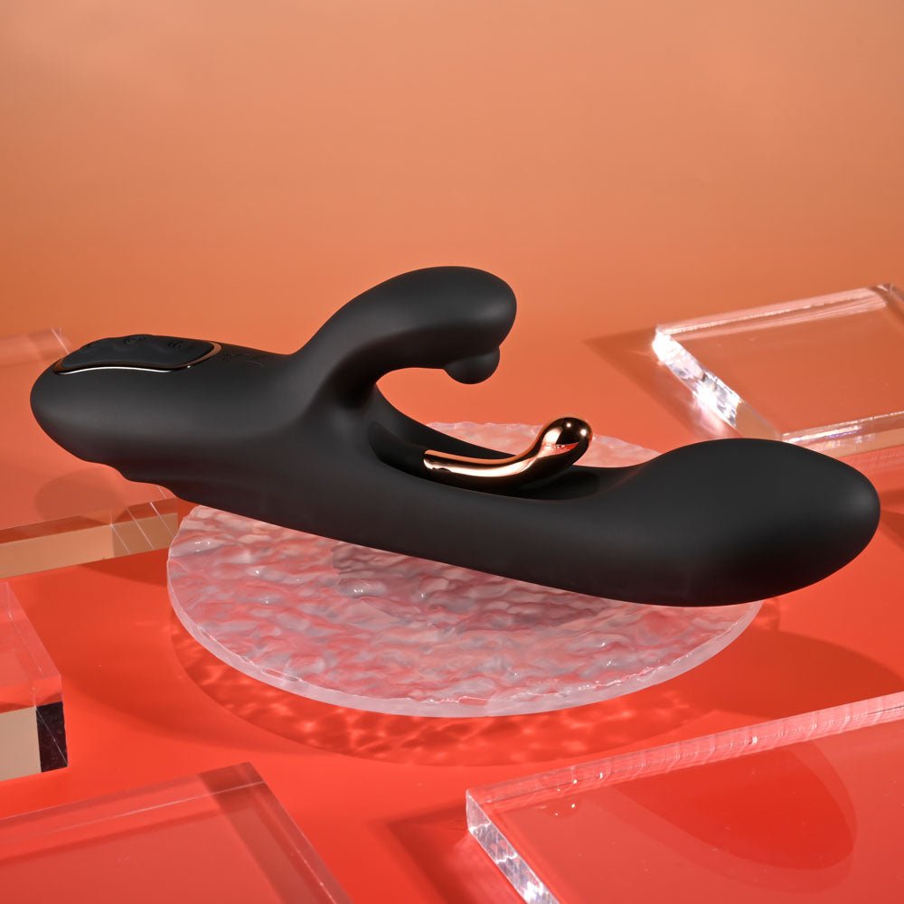 Buy Playboy Pleasure AUREUS - Black 22.7 cm USB Rechargeable Rabbit Vibrator with Internal Flicker – Naughtyhut NZ sex toys online. Discreet delivery & top brands.
