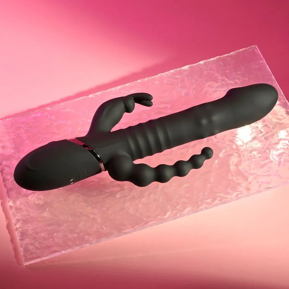 Big Bunny Energy on pink glass, three-quarter view of all three arms