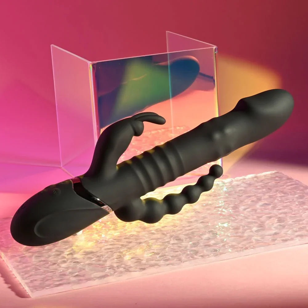 Black Big Bunny Energy on a glass slab showing shaft, bunny ears and anal beads
