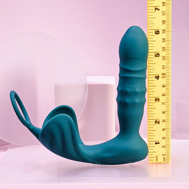 Playboy Pleasure BRING IT ON - Teal USB Rechargeable Thrusting Anal Plug with Cock Ring – Sex toys NZ by Naughtyhut. Discreet delivery nationwide.