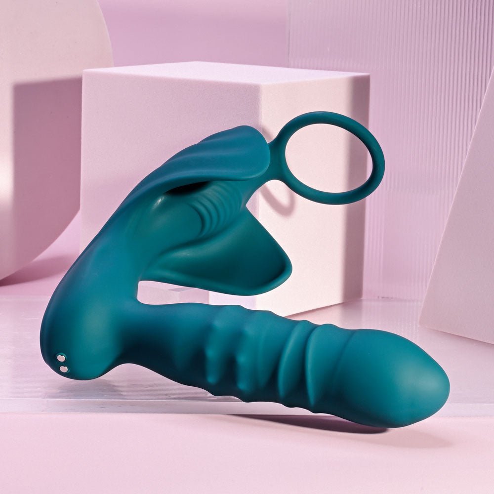 Playboy Pleasure BRING IT ON - Teal USB Rechargeable Thrusting Anal Plug with Cock Ring – Sex toys NZ by Naughtyhut. Discreet delivery nationwide.