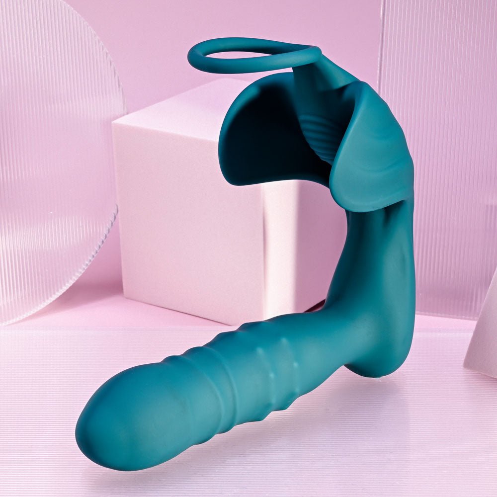 Playboy Pleasure BRING IT ON - Teal USB Rechargeable Thrusting Anal Plug with Cock Ring – Sex toys NZ by Naughtyhut. Discreet delivery nationwide.
