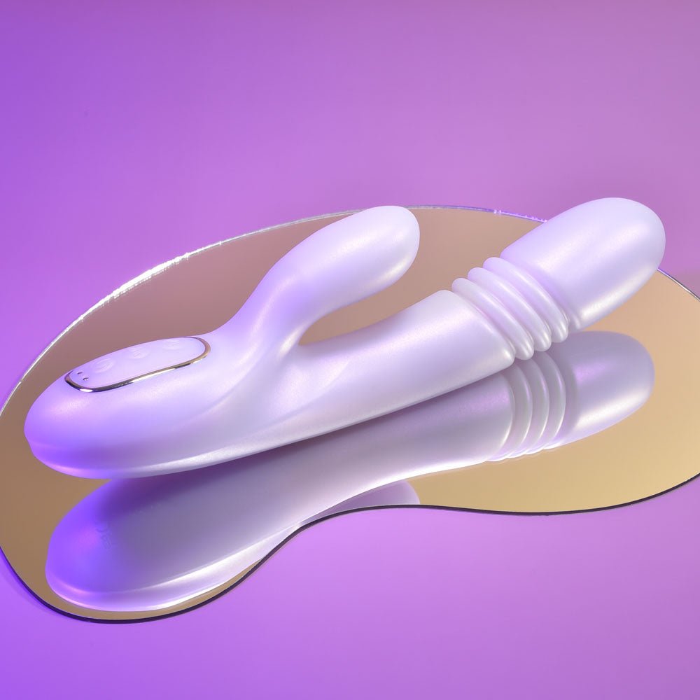 Playboy Pleasure BUMPING BUNNY - Opal 22.9 cm USB Rechargeable Thrusting & Warming Rabbit Vibrator – Sex toys NZ by Naughtyhut. Discreet delivery nationwide.