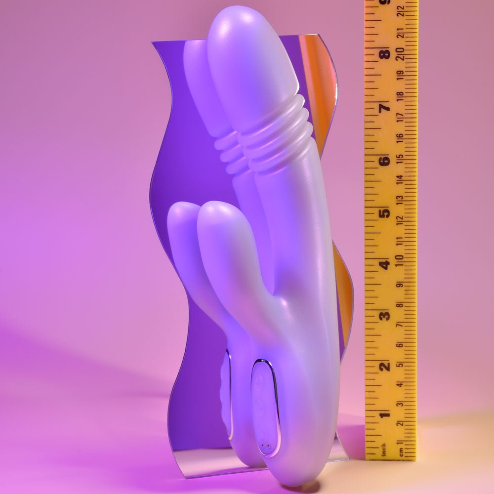 Playboy Pleasure BUMPING BUNNY - Opal 22.9 cm USB Rechargeable Thrusting & Warming Rabbit Vibrator – Sex toys NZ by Naughtyhut. Discreet delivery nationwide.