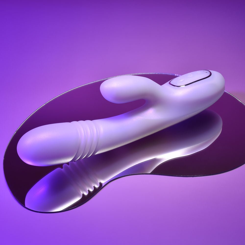 Playboy Pleasure BUMPING BUNNY - Opal 22.9 cm USB Rechargeable Thrusting & Warming Rabbit Vibrator – Sex toys NZ by Naughtyhut. Discreet delivery nationwide.