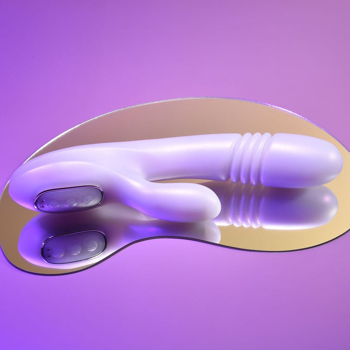 Playboy Pleasure BUMPING BUNNY - Opal 22.9 cm USB Rechargeable Thrusting & Warming Rabbit Vibrator – Sex toys NZ by Naughtyhut. Discreet delivery nationwide.