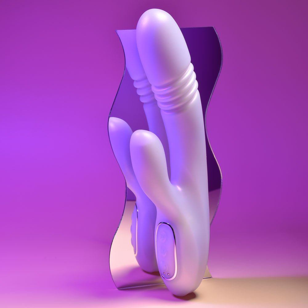 Buy Playboy Pleasure BUMPING BUNNY - Opal 22.9 cm USB Rechargeable Thrusting & Warming Rabbit Vibrator – Naughtyhut NZ sex toys online. Discreet delivery & top brands.
