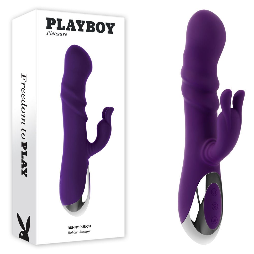 Playboy Pleasure BUNNY PUNCH - Purple 24.4 cm USB Rechargeable Twirling Rabbit Vibrator – Sex toys NZ by Naughtyhut. Discreet delivery nationwide.