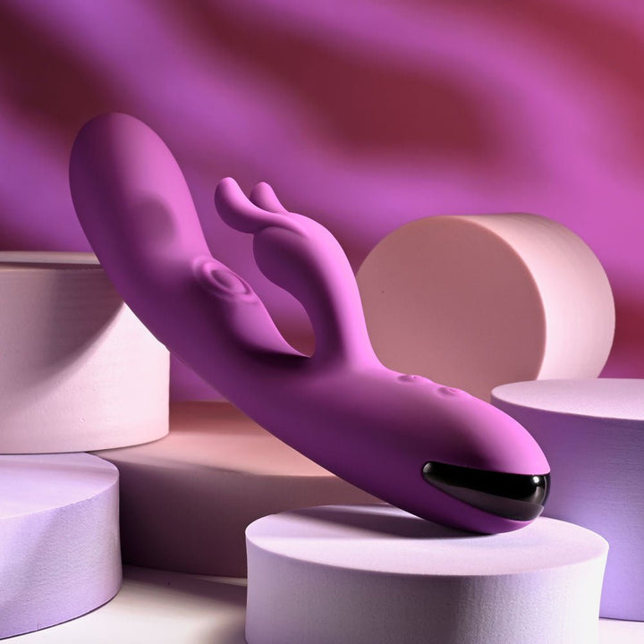 Playboy Pleasure BUSY BUNNY - Purple 22.6 cm USB Rechargeable Rabbit Vibrator with Tapping Shaft – Sex toys NZ by Naughtyhut. Discreet delivery nationwide.