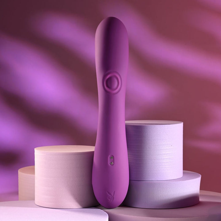 Playboy Pleasure BUSY BUNNY - Purple 22.6 cm USB Rechargeable Rabbit Vibrator with Tapping Shaft – Sex toys NZ by Naughtyhut. Discreet delivery nationwide.