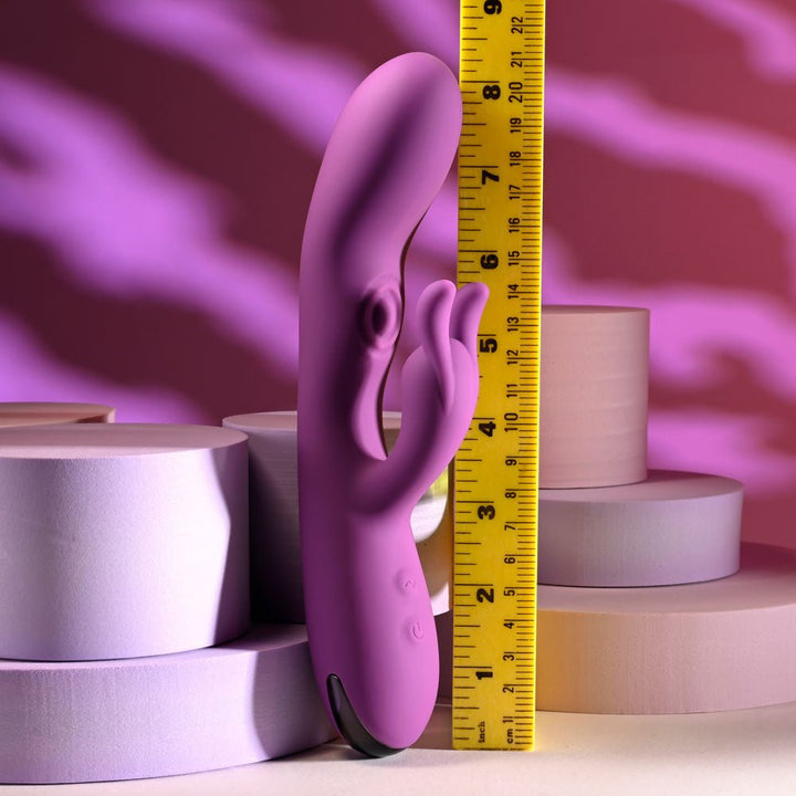 Playboy Pleasure BUSY BUNNY - Purple 22.6 cm USB Rechargeable Rabbit Vibrator with Tapping Shaft – Sex toys NZ by Naughtyhut. Discreet delivery nationwide.