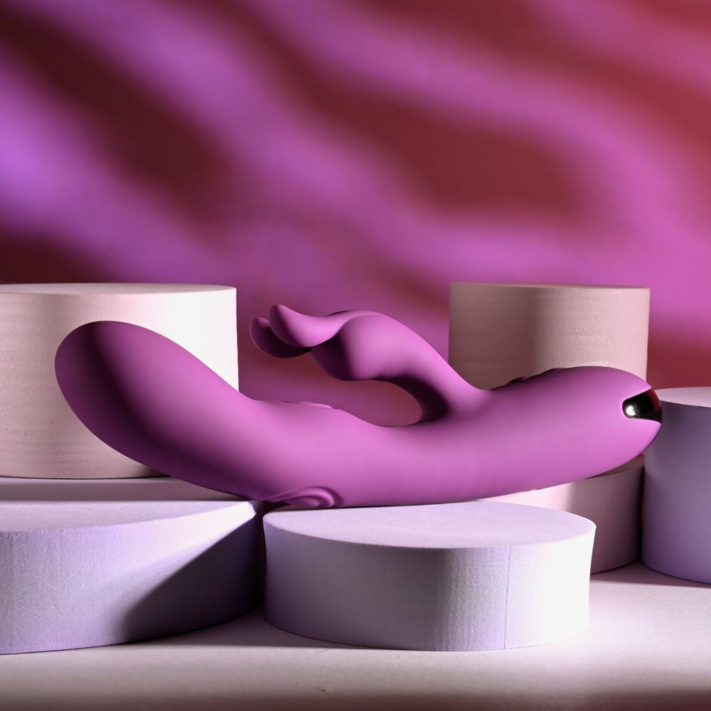 Playboy Pleasure BUSY BUNNY - Purple 22.6 cm USB Rechargeable Rabbit Vibrator with Tapping Shaft – Sex toys NZ by Naughtyhut. Discreet delivery nationwide.