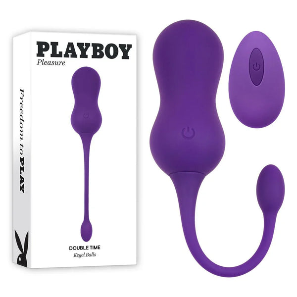 Playboy Pleasure Double Time vibrating kegel balls in purple with remote and retail box