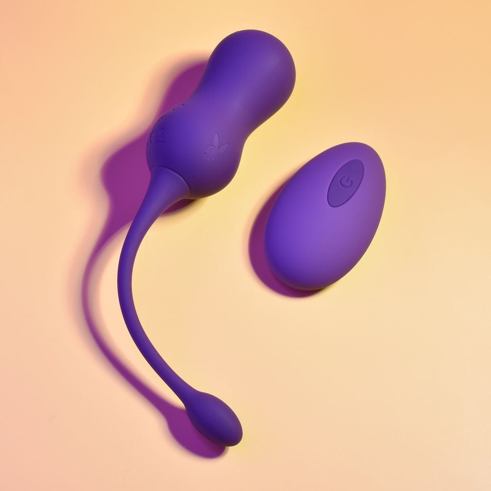Playboy Pleasure DOUBLE TIME - Purple USB Rechargeable Vibrating Kegel Balls – Sex toys NZ by Naughtyhut. Discreet delivery nationwide.