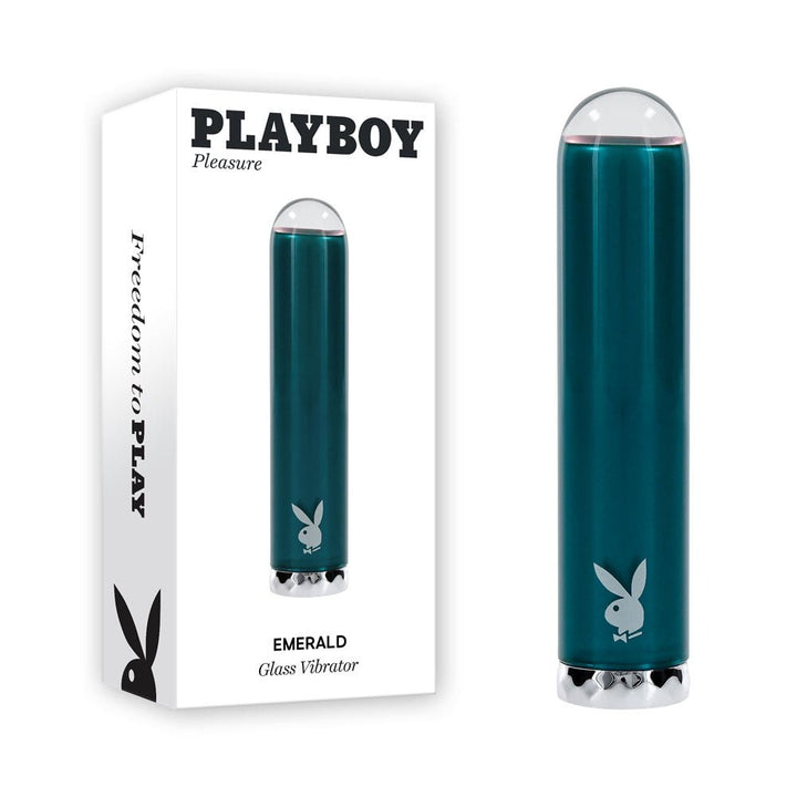 Playboy Pleasure EMERALD - Blue 9.1 cm USB Rechargeable Glass Tipped Bullet – Sex toys NZ by Naughtyhut. Discreet delivery nationwide.