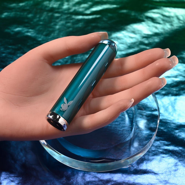 Playboy Pleasure EMERALD - Blue 9.1 cm USB Rechargeable Glass Tipped Bullet – Sex toys NZ by Naughtyhut. Discreet delivery nationwide.