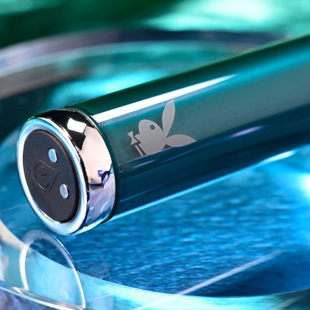 Playboy Pleasure EMERALD - Blue 9.1 cm USB Rechargeable Glass Tipped Bullet – Sex toys NZ by Naughtyhut. Discreet delivery nationwide.