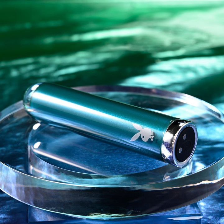 Playboy Pleasure EMERALD - Blue 9.1 cm USB Rechargeable Glass Tipped Bullet – Sex toys NZ by Naughtyhut. Discreet delivery nationwide.