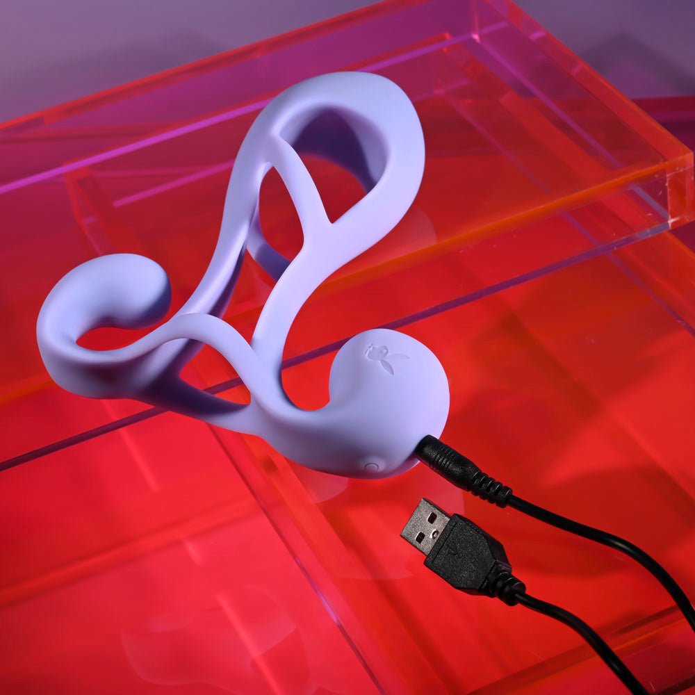 Playboy Pleasure FANTASY CAGE - Purple USB Rechargeable Vibrating Penis Sleeve – Sex toys NZ by Naughtyhut. Discreet delivery nationwide.