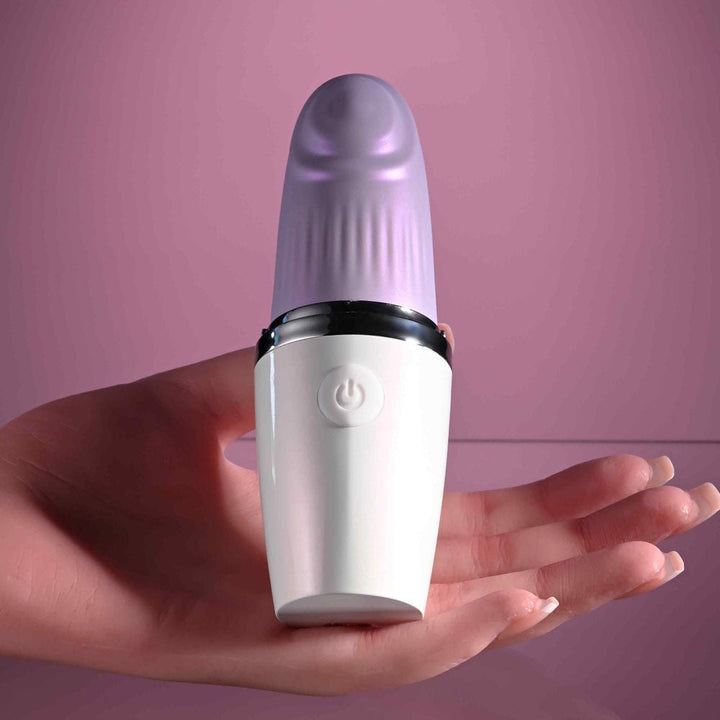 Playboy Pleasure GETAWAY - White/Purple 14.2 cm USB Rechargeable Tapping Stimulator – Sex toys NZ by Naughtyhut. Discreet delivery nationwide.