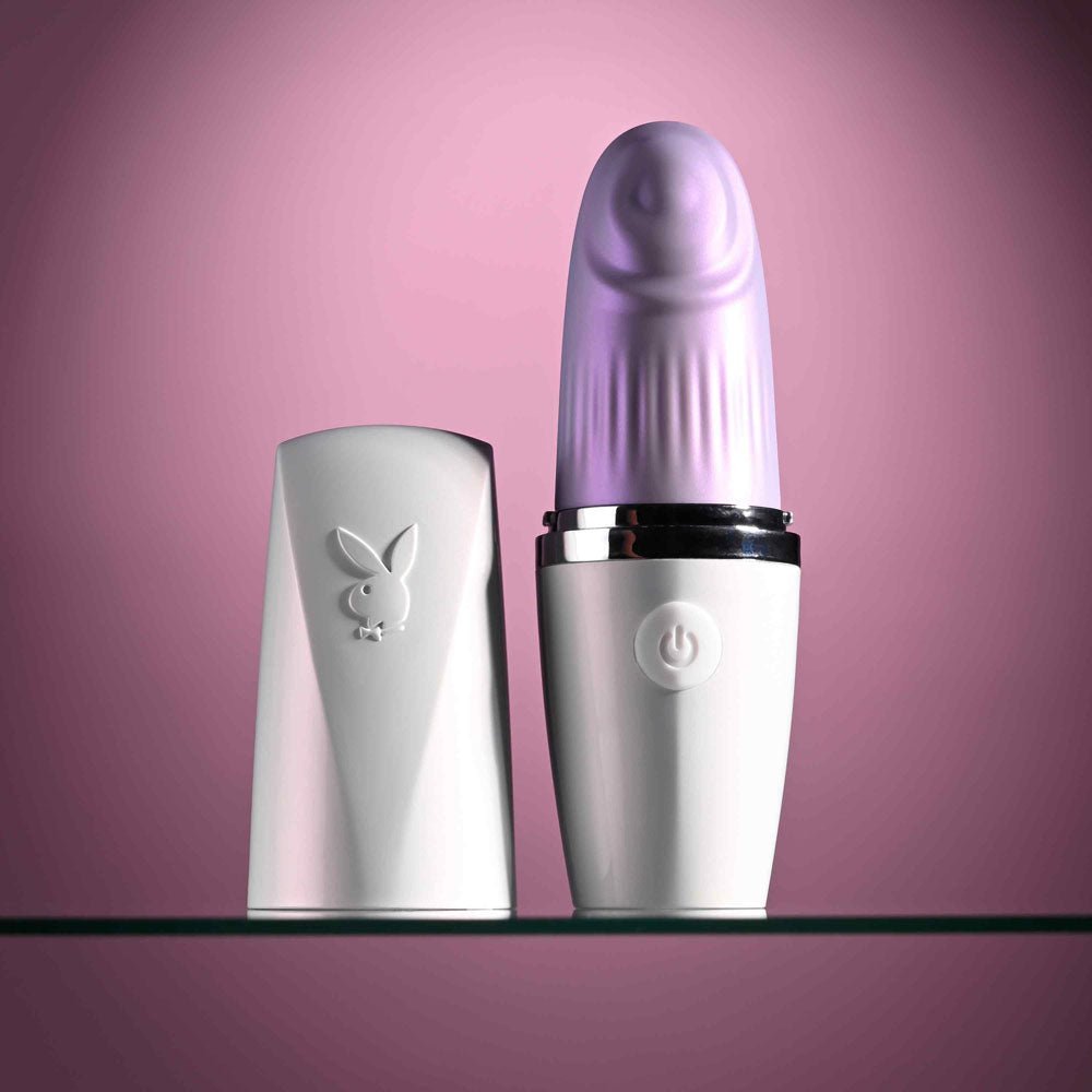 Playboy Pleasure GETAWAY - White/Purple 14.2 cm USB Rechargeable Tapping Stimulator – Sex toys NZ by Naughtyhut. Discreet delivery nationwide.