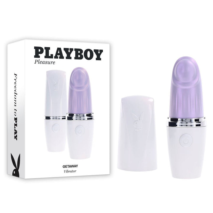 Playboy Pleasure GETAWAY - White/Purple 14.2 cm USB Rechargeable Tapping Stimulator – Sex toys NZ by Naughtyhut. Discreet delivery nationwide.