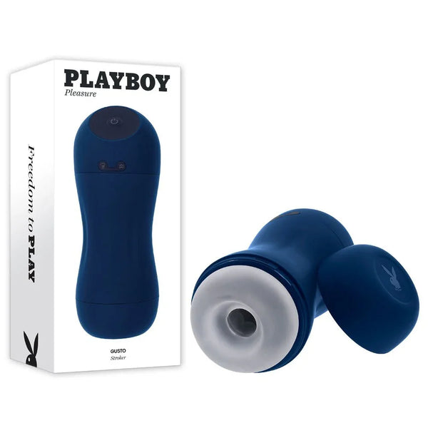 Playboy Pleasure Gusto sucking masturbator in navy with its cap and retail box