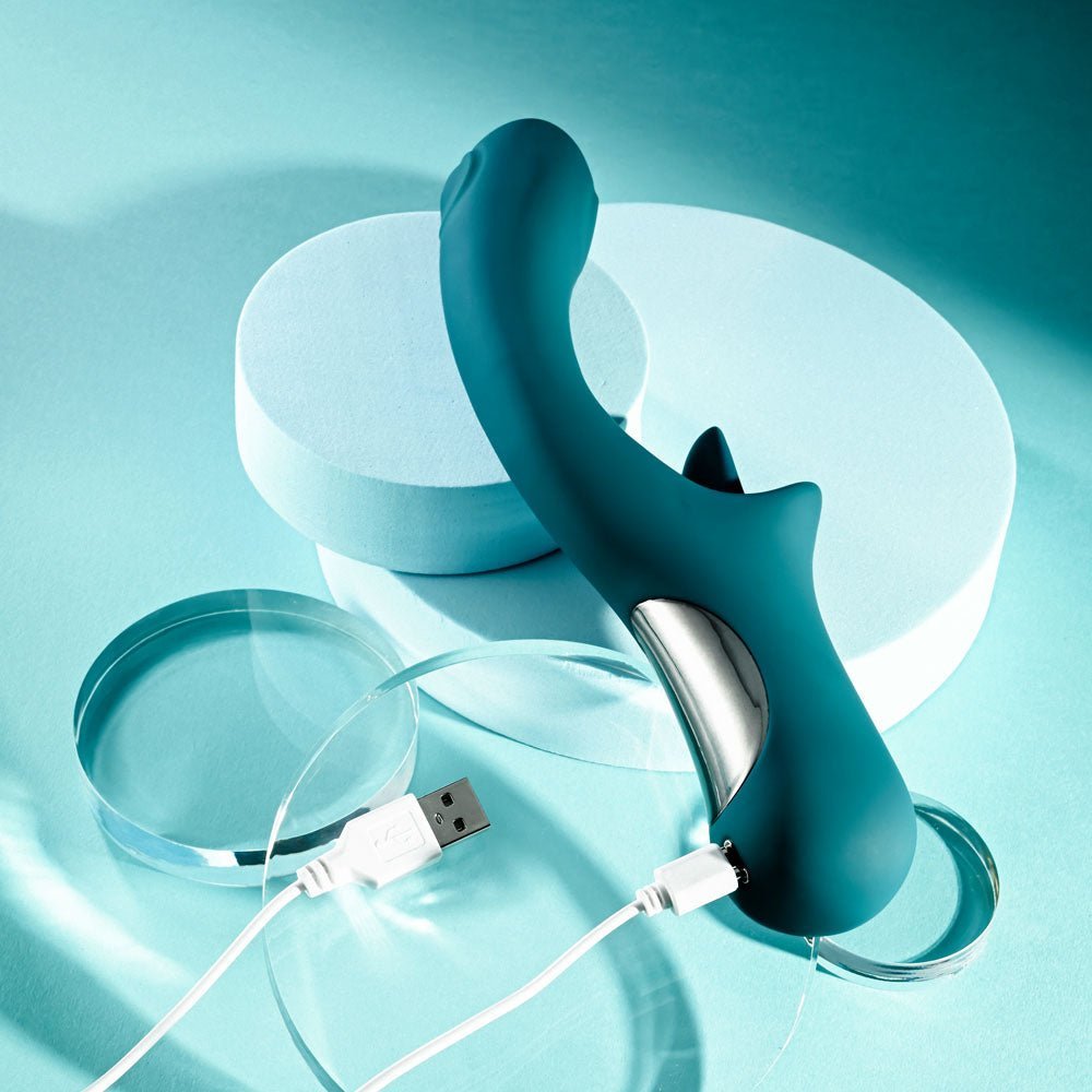 Playboy Pleasure HARMONY - Blue 22.9 cm USB Rechargeable Vibrator with Clitoral Flicker – Sex toys NZ by Naughtyhut. Discreet delivery nationwide.