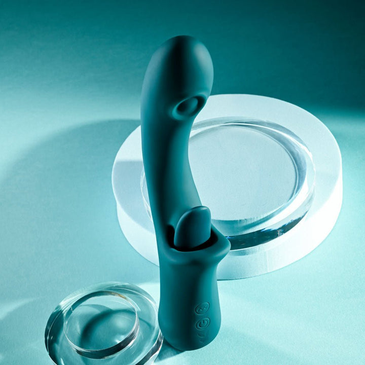 Playboy Pleasure HARMONY - Blue 22.9 cm USB Rechargeable Vibrator with Clitoral Flicker – Sex toys NZ by Naughtyhut. Discreet delivery nationwide.