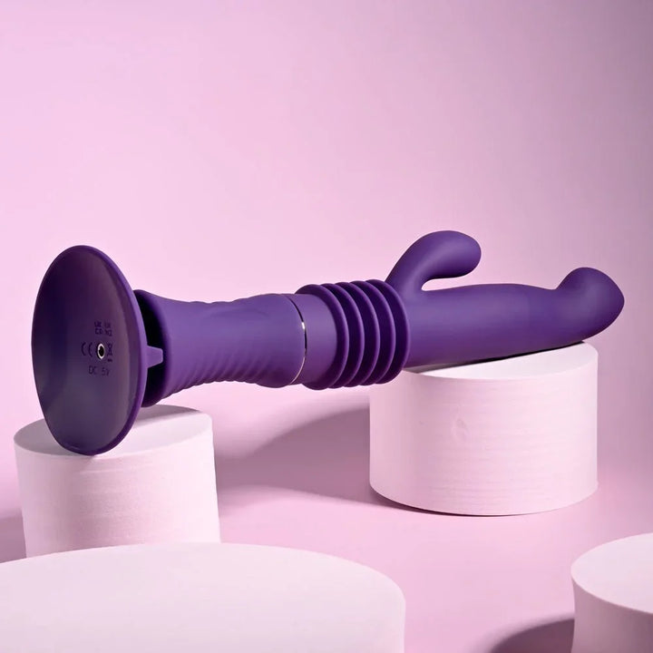 Hoppy Ending in purple angled with the suction cup base turned toward the camera