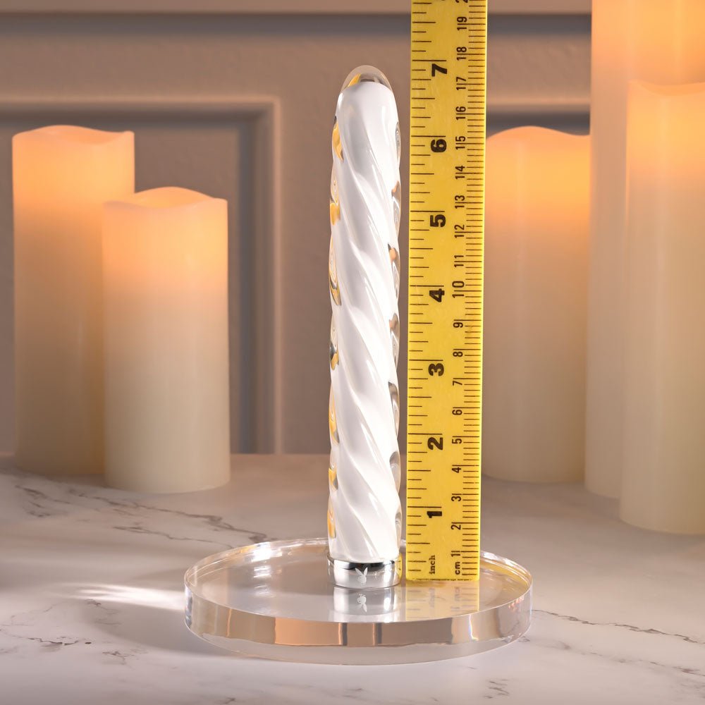 Buy Playboy Pleasure IN A TWIST - White Glass 17.5 cm USB Rechargeable Vibrator – Naughtyhut NZ sex toys online. Discreet delivery & top brands.
