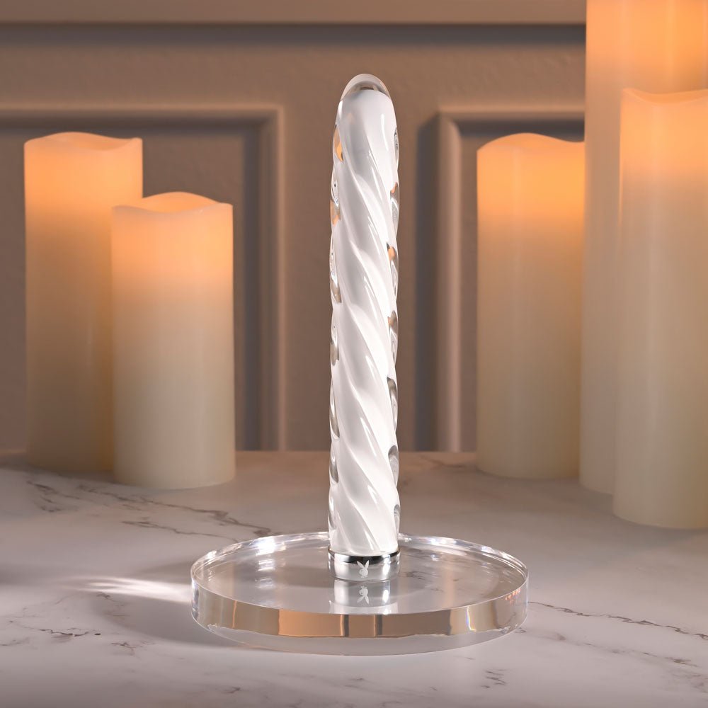 Buy Playboy Pleasure IN A TWIST - White Glass 17.5 cm USB Rechargeable Vibrator – Naughtyhut NZ sex toys online. Discreet delivery & top brands.