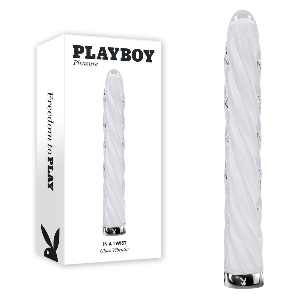 Playboy Pleasure IN A TWIST - White Glass 17.5 cm USB Rechargeable Vibrator – Sex toys NZ by Naughtyhut. Discreet delivery nationwide.