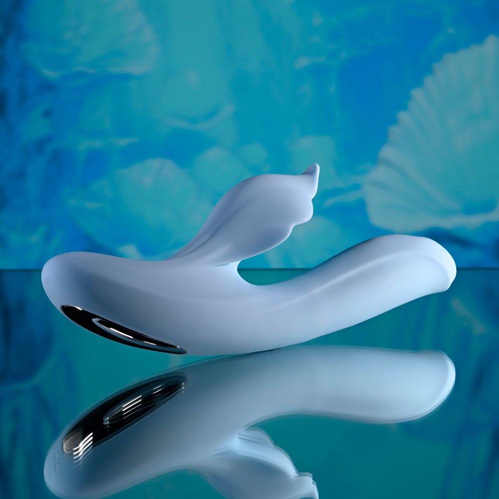 Playboy Pleasure IN BLOOM - Blue 23.5 cm USB Rechargeable Thrusting Tapping & Heating Dual Vibrator – Sex toys NZ by Naughtyhut. Discreet delivery nationwide.