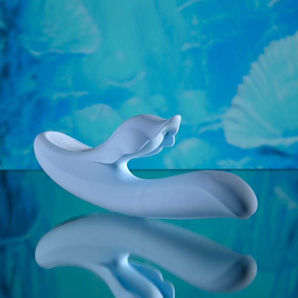 Playboy Pleasure IN BLOOM - Blue 23.5 cm USB Rechargeable Thrusting Tapping & Heating Dual Vibrator – Sex toys NZ by Naughtyhut. Discreet delivery nationwide.