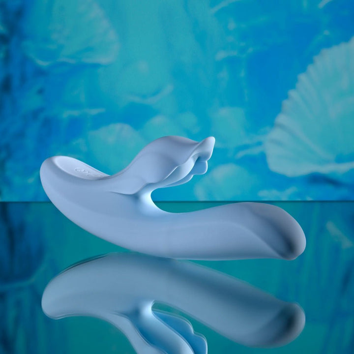 Playboy Pleasure IN BLOOM - Blue 23.5 cm USB Rechargeable Thrusting Tapping & Heating Dual Vibrator – Sex toys NZ by Naughtyhut. Discreet delivery nationwide.