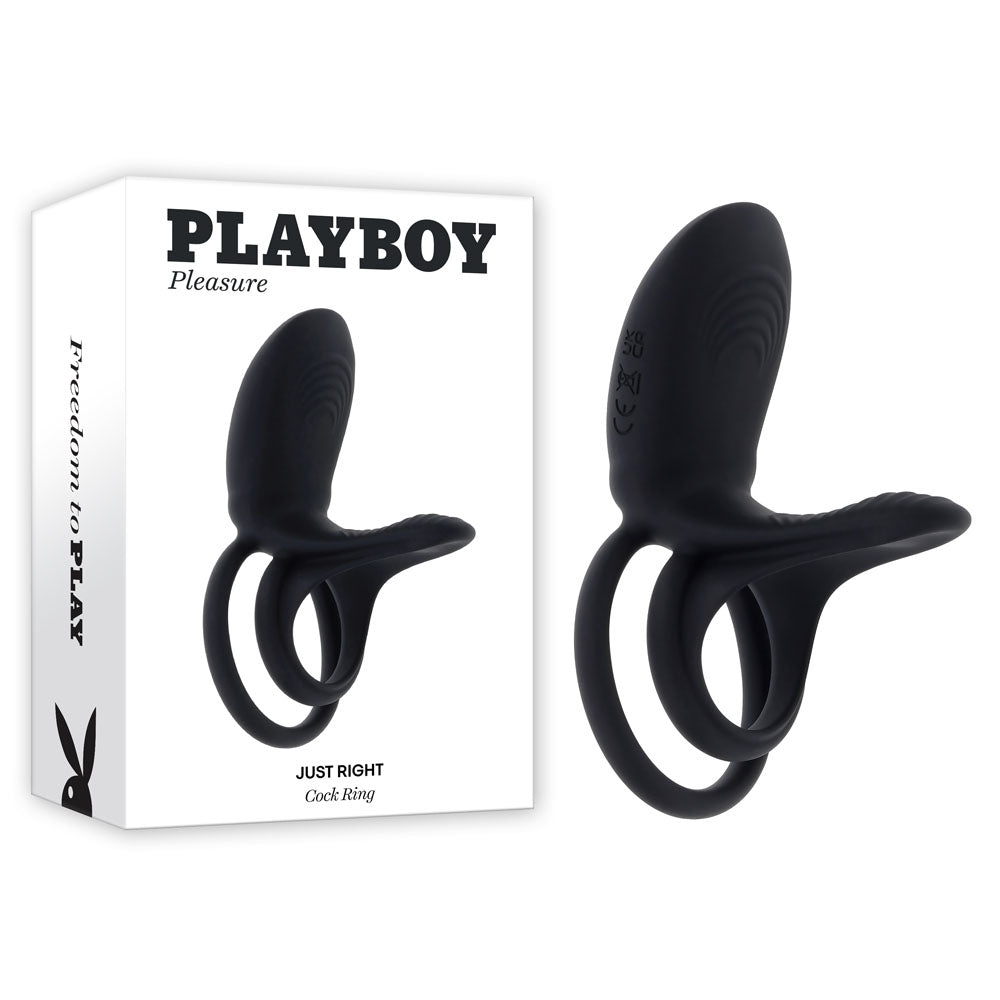 Playboy Pleasure JUST RIGHT - Black USB Rechargeable Vibrating Cock & Balls Rings – Sex toys NZ by Naughtyhut. Discreet delivery nationwide.